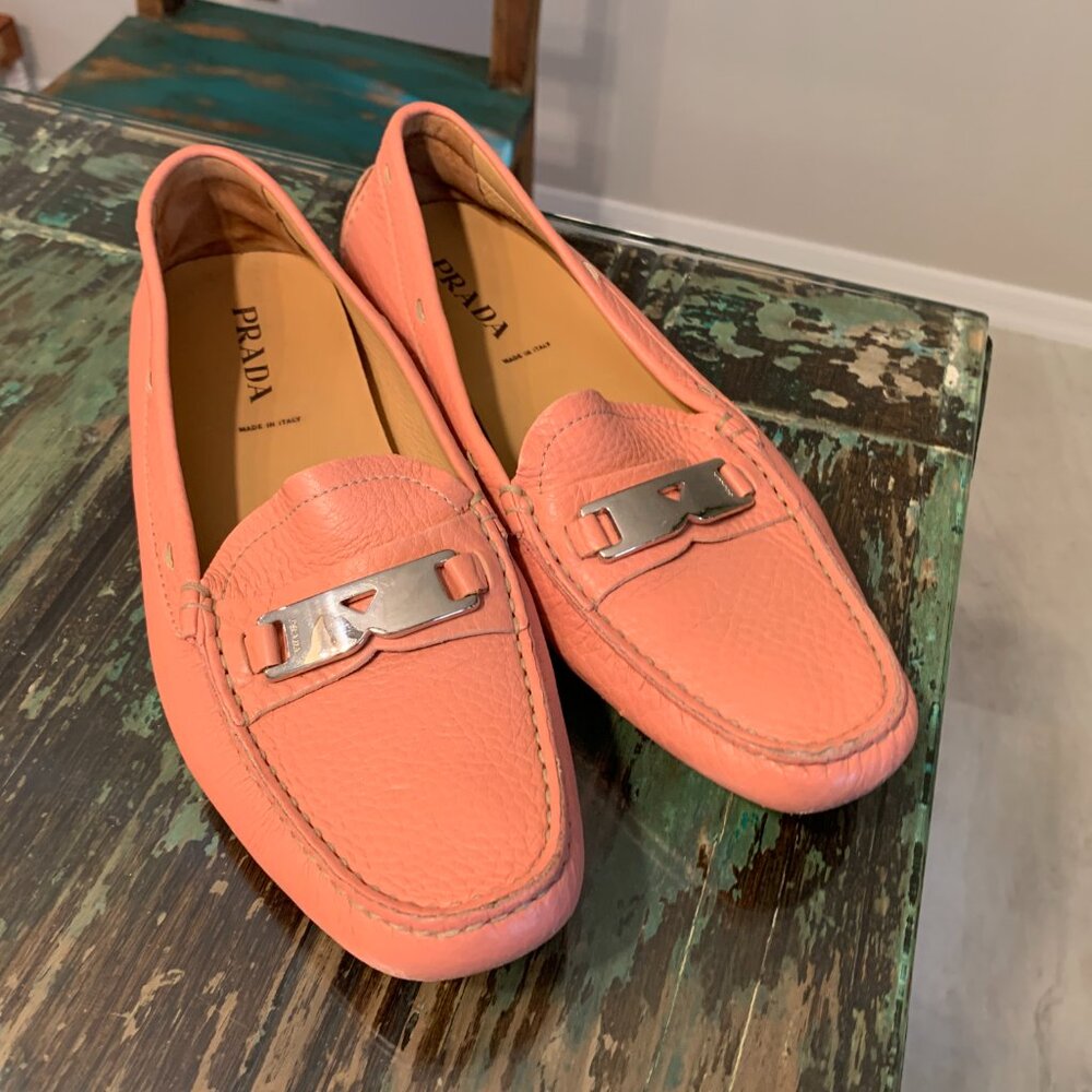 Prada Coral Pink Leather Loafers with Silver Hardware – Made in Italy – Size 8 - Picture 9 of 9